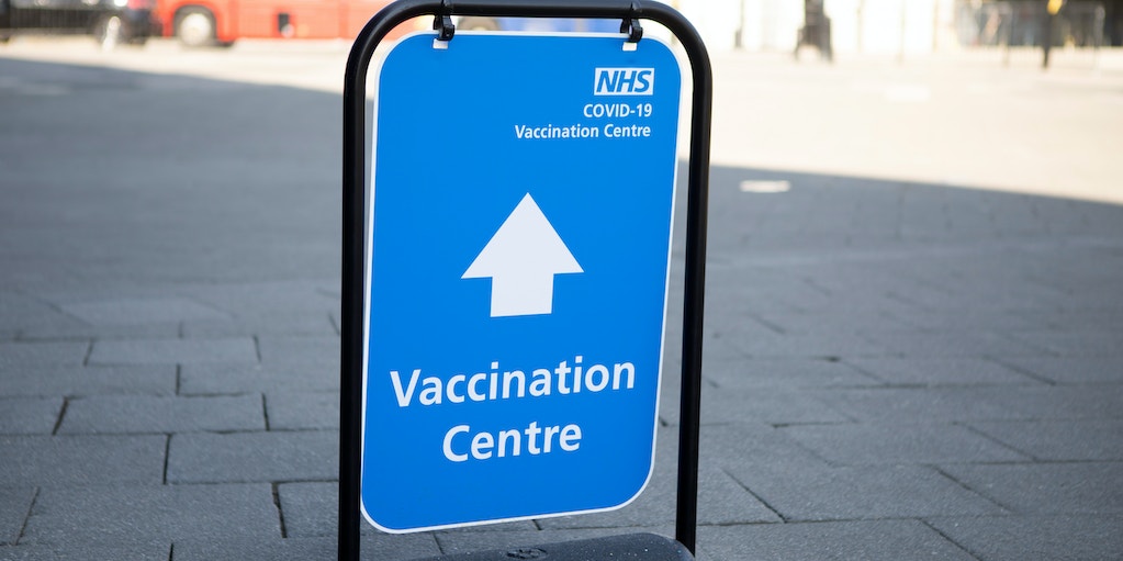 A signboard to a vaccination centre