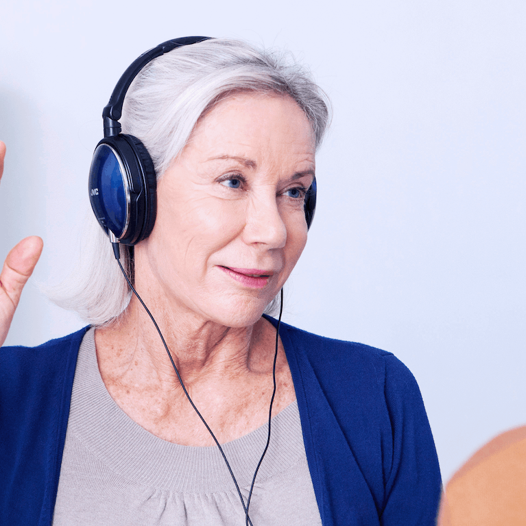 Lady wearing headphones